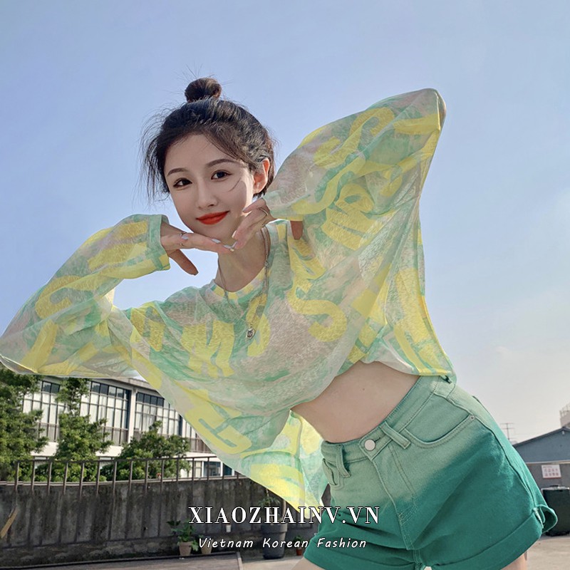 Xiaozhainv Áo Thun Nữ Tay Dài In Chữ Phong Cách Vintage