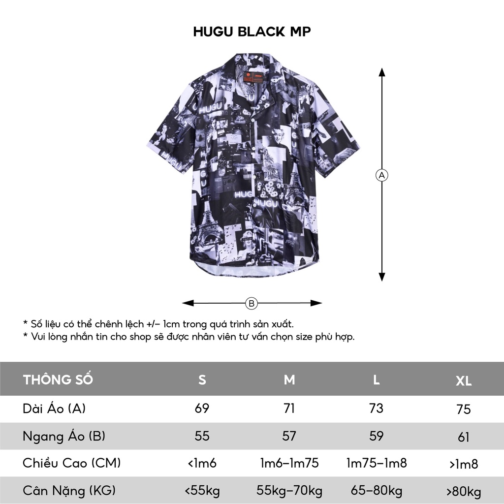 Áo sơ mi tay ngắn HUGU - Black mix pic - chất liệu satin - unisex