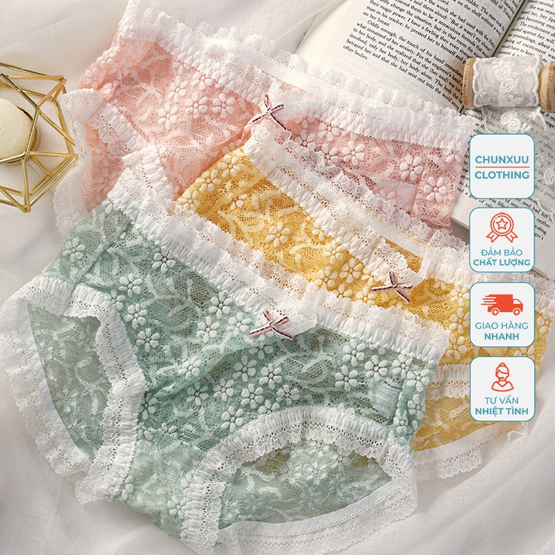 Quần lót ren nữ cao cấp Chunxuu họa tiết thêu hoa, chất liệu mềm mại co dãn kháng khuẩn - QC114