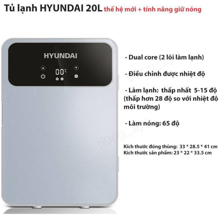 Tủ lạnh mini Hyundai 20L có thể điều chỉnh nhiệt độ nóng lạnh bằng màn hình LCD