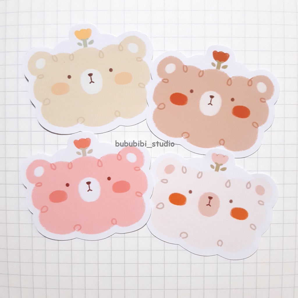 Set 4 sticker hình bé gấu dùng trang trí ốp, điện thoại, sổ nhật ký, planner