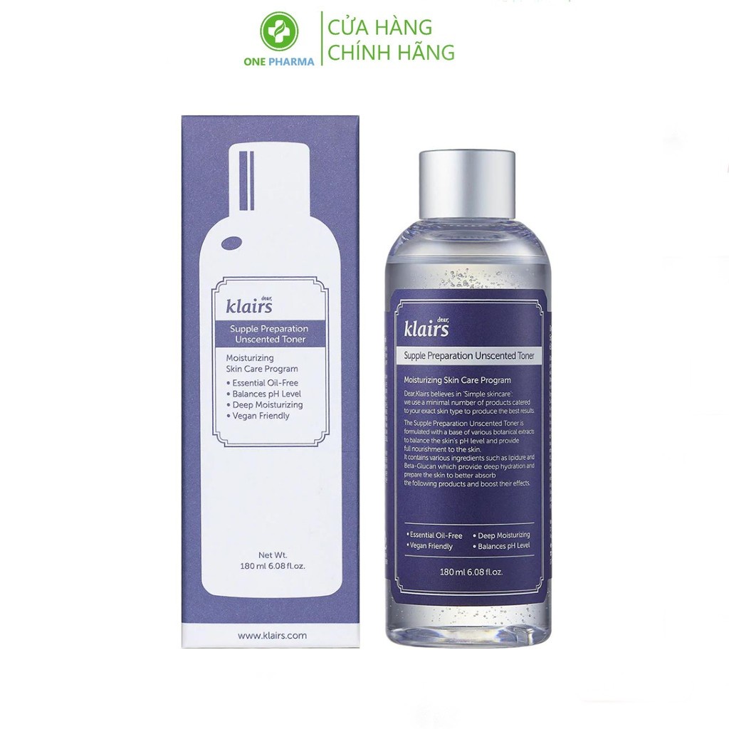 Nước hoa hồng không mùi Klairs Supple Preparation Unscented Toner 180ml