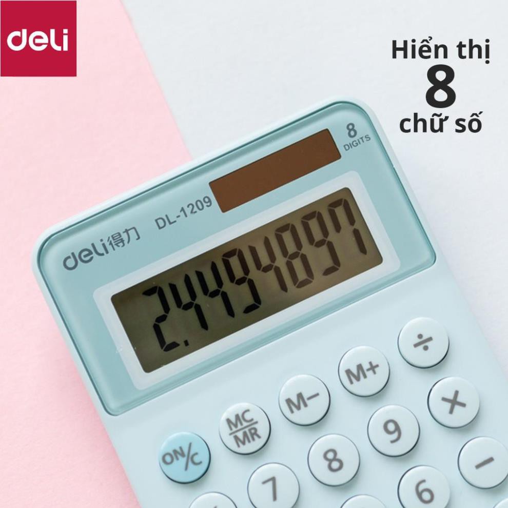 Máy tính để bàn Deli - Màn hình 8 số - Màu Xanh/Hồng - 1209A [Deli]