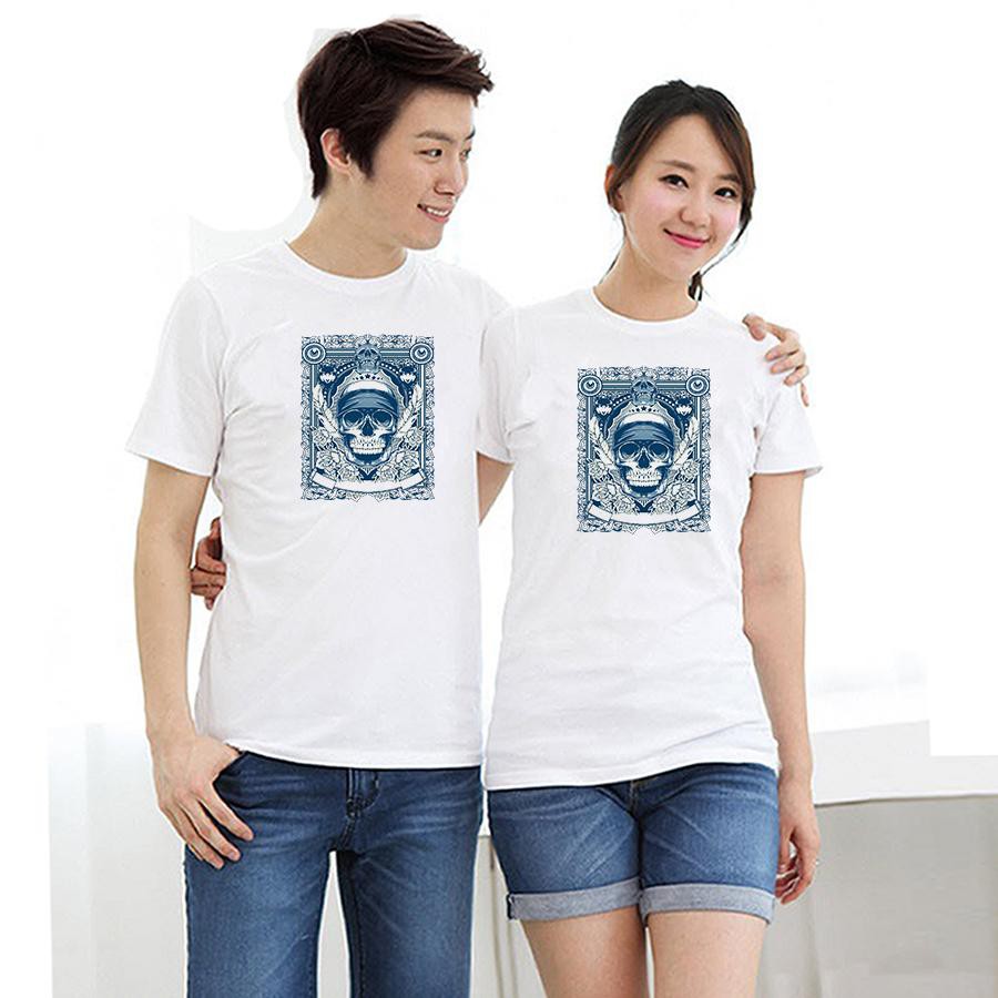 Áo thun cặp đôi in hình hoa văn form rộng phong cách hàn quốc