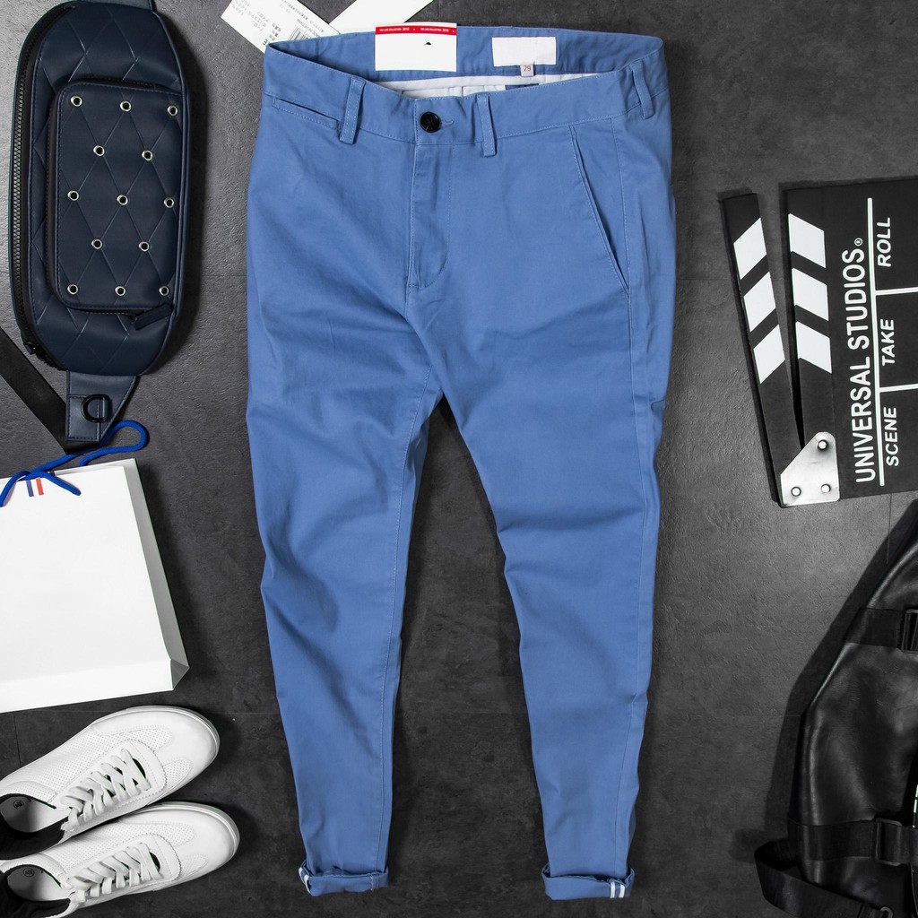 Quần kaki dài nam màu xanh dương chất kaki đẹp dáng slimfit phù hợp với nam