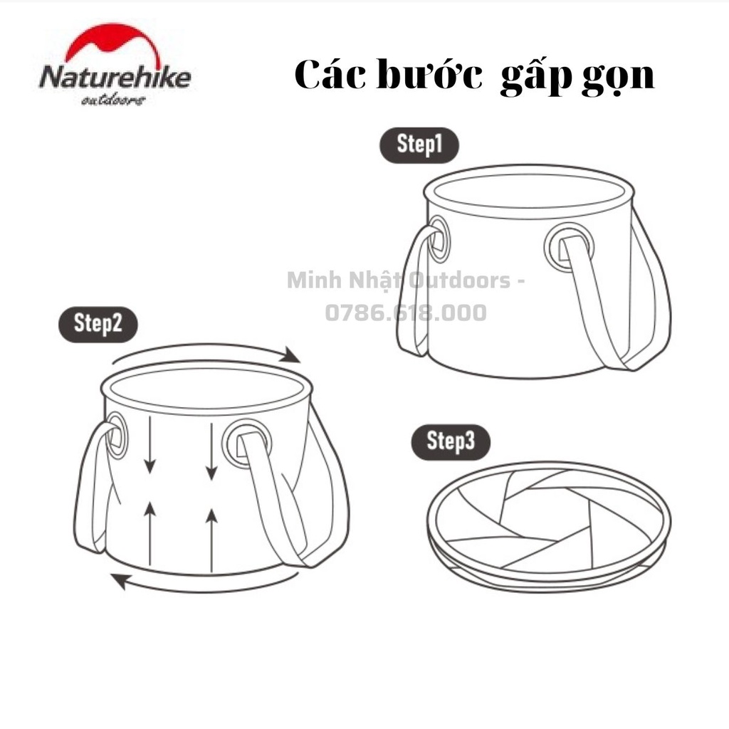 Xô đựng nước dã ngoại gấp gọn Naturehike NH20SJ040 từ nhựa PVC cao cấp thể tích lớn, bền chống thấm nước, chống mài mòn