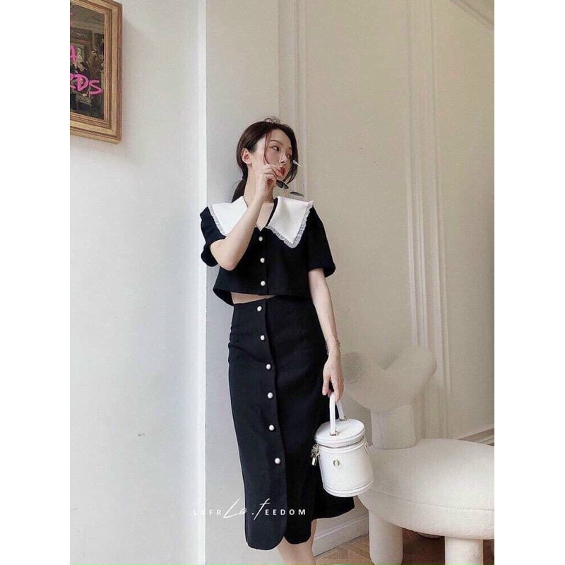 Set Váy Bèo Phối Nút Tieu Thu Giá Rẻ