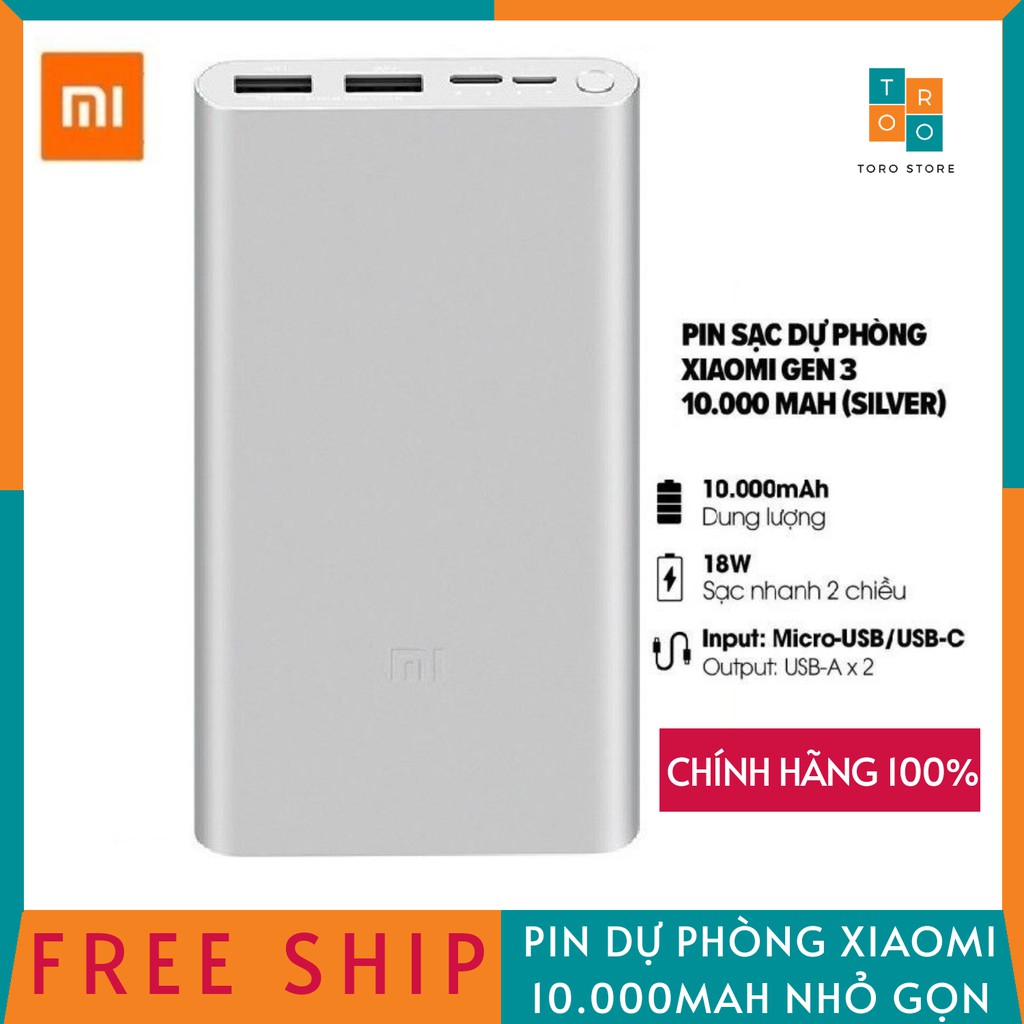 [CHÍNH HÃNG 100%] Pin Sạc Dự Phòng Chính Hãng Xiaomi Gen 3 Dung Lượng 10.000mAh