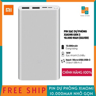Pin sạc dự phòng chính hãng xiaomi gen 3 dung lượng 10.000mah