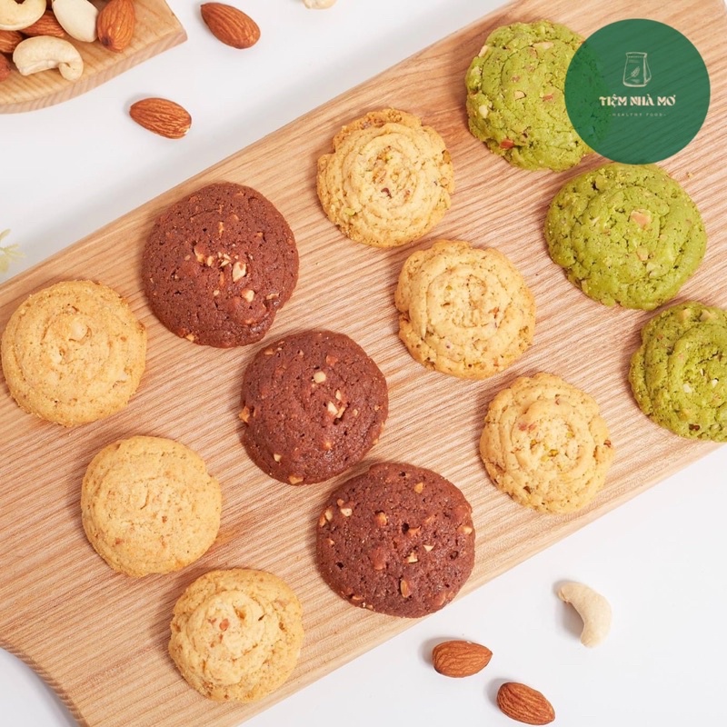 Bánh dinh dưỡng Cookies Trà Xanh Việt quất Hạnh Nhân topping siêu hạt 200g by Tiệm nhà Mơ