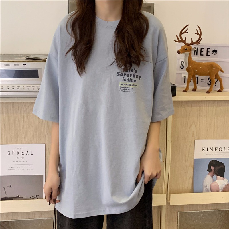 Áo Thun Ngắn Tay Dáng Rộng In Họa Tiết Xinh Xắn Theo Phong Cách Mùa Hè Hàn Quốc Dành Cho Nữ