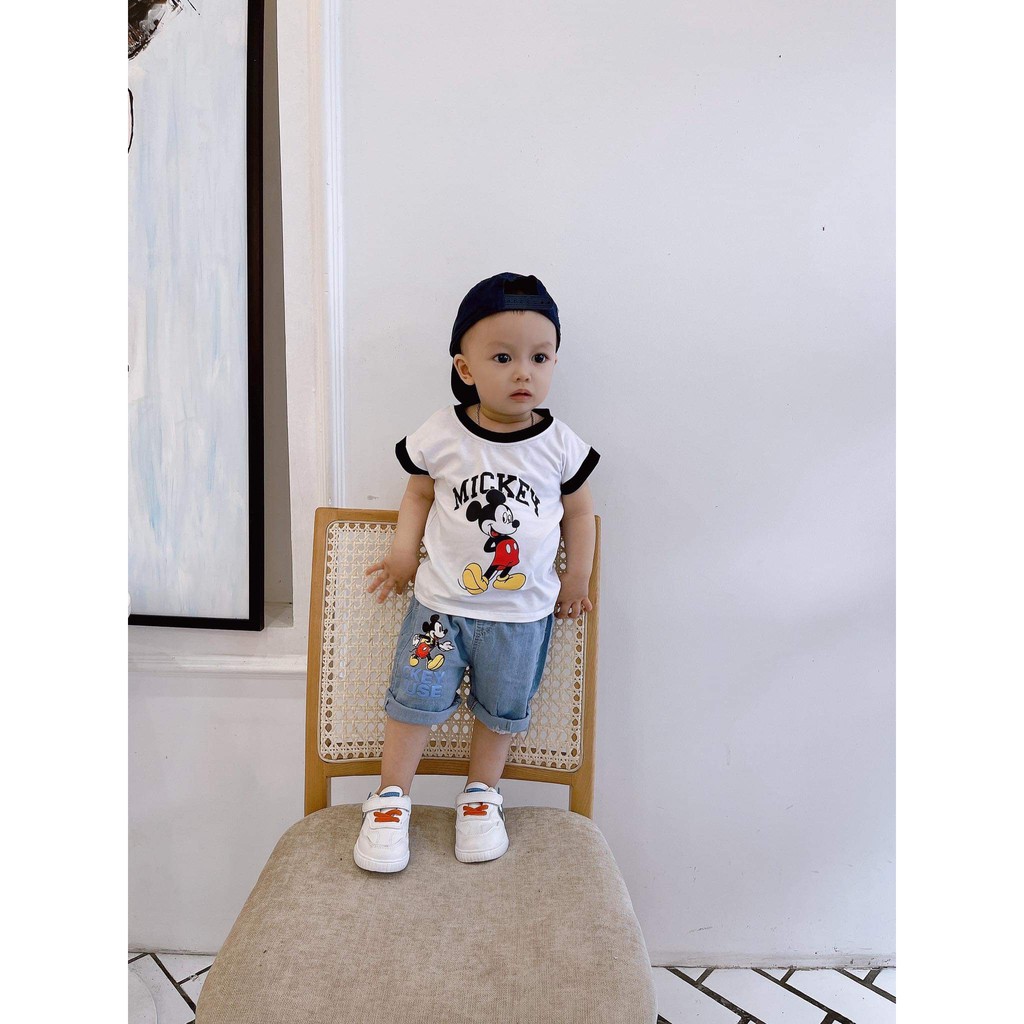 SET ÁO THUN BÉ TRAI, ÁO PHÔNG, THUN COTTON TRẺ EM BA LỖ MICKEY VÀ QUẦN JEAN SIZE TỪ 1 - 4 TUỔI 2021 S1181