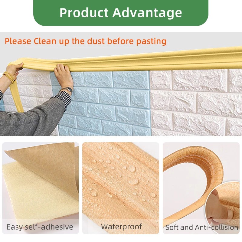 Miếng Dán Tường Trang Trí Nội Thất Tự Dính Họa Tiết 3D Chống Thấm Nước 230*10CM