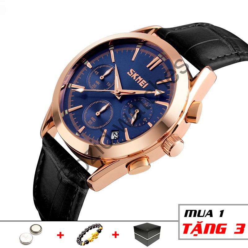 Đồng hồ nam chính hãng SKMEI SM39 dây da chống nước Vàng Xanh -Sport.watch