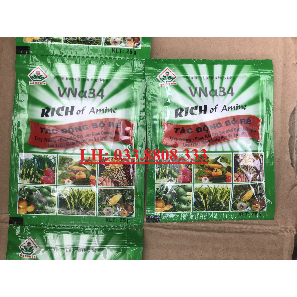 Combo 5 gói Phân Bón Lá RICH of Amine 25gam- Phục Hồi Cây Suy Dinh Dưỡng, Vàng Lá, Giảm Rụng Hoa Quả