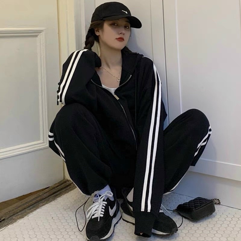 Bộ Thể Thao 3 Sọc Unisex  Freeship Bộ From Rộng, viền sọc kẻ chất nỉ ép dày dặn phong cách ulzzang