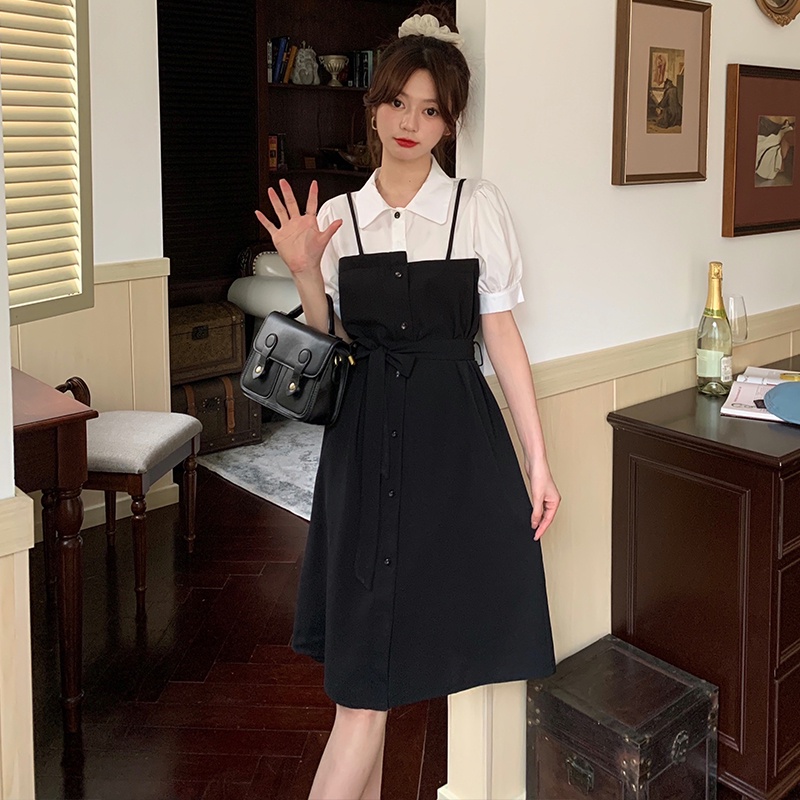 Đầm sơ mi Perty giả hai lớp phong cách Hàn Quốc thời trang thanh lịch cho nữ