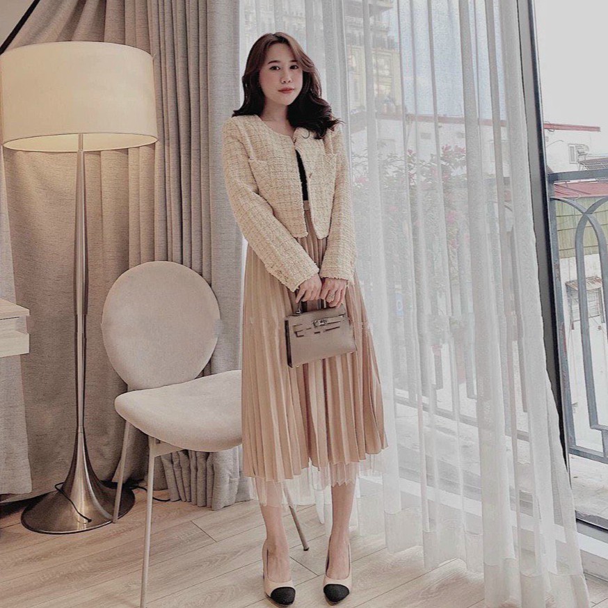 Chân váy xếp li dài pha voan | BigBuy360 - bigbuy360.vn