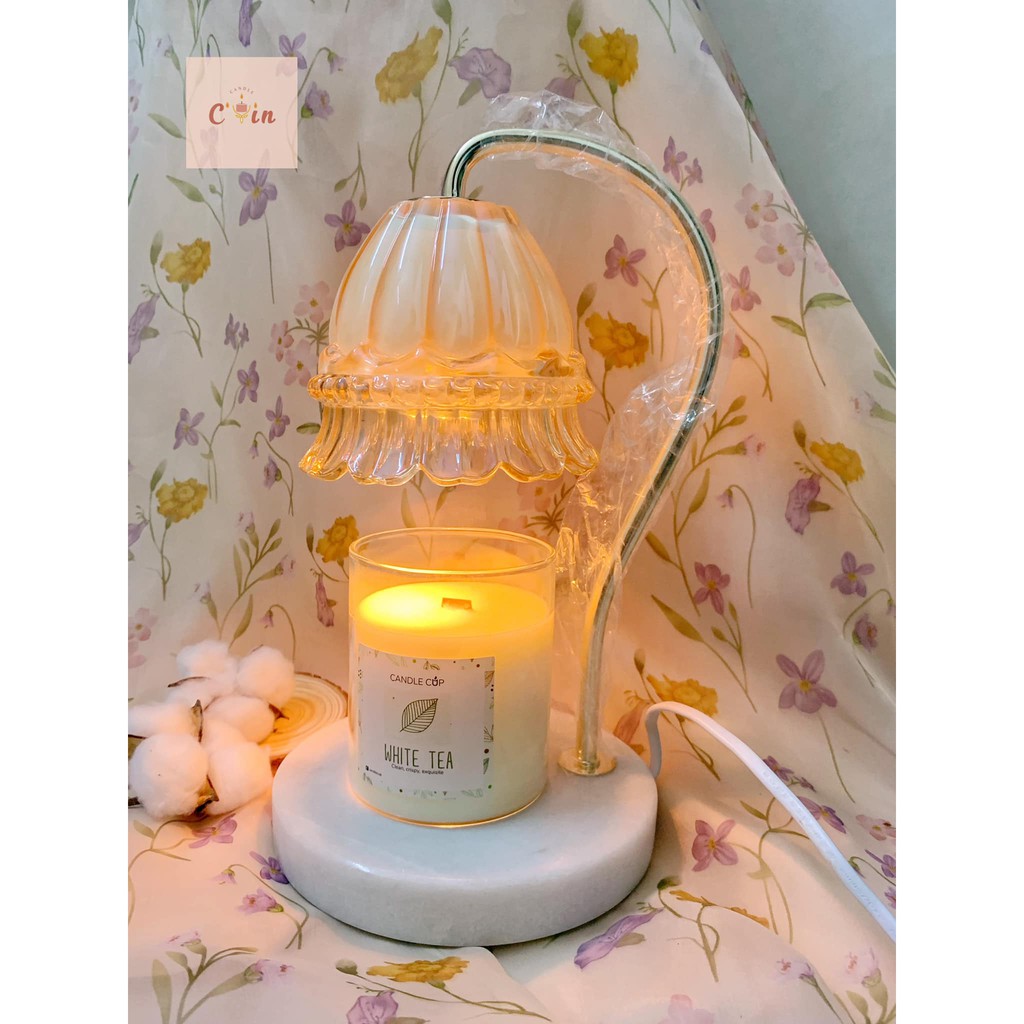 Đèn đốt nến thơm BÔNG HOA TULIP pha lê đế đá sang trọng - điều chỉnh ĐỘ SÁNG, đốt nến BBW Yankee, phong cách lãng mạn