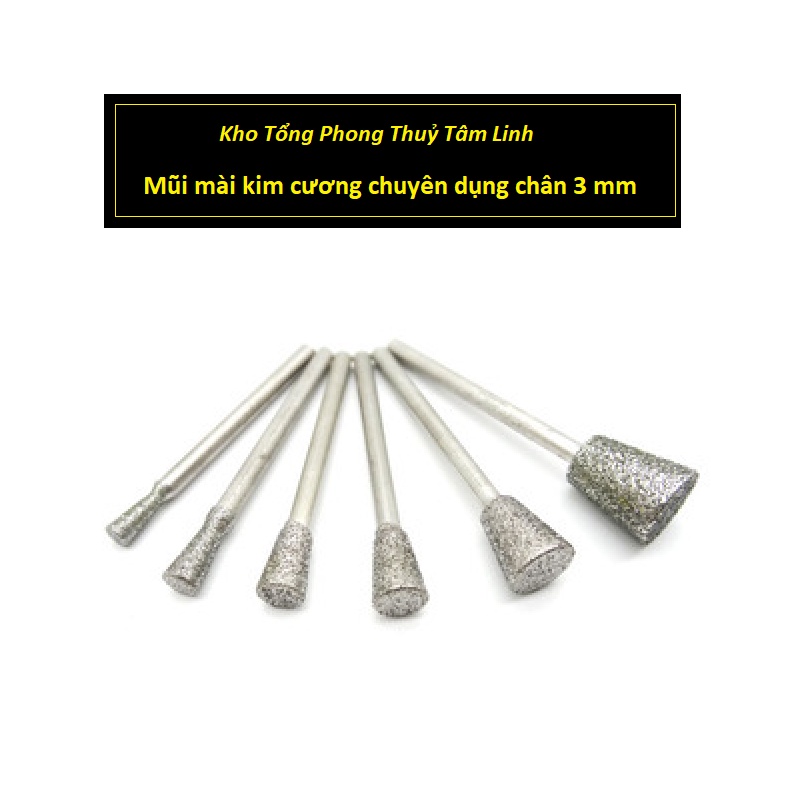 Mũi mài kim cương cao cấp chạm khắc ngọc điêu khắc đá chân 3 mm| Kho tổng Phong Thuỷ Tâm Linh