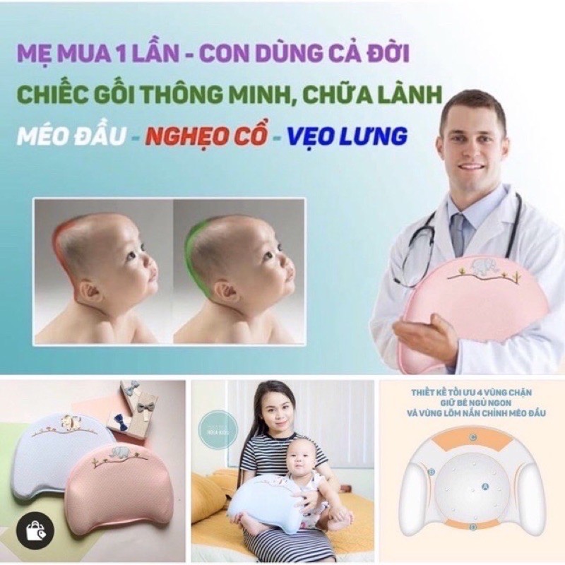 Gối Cao Su Non, Gối Chống Bẹp Đầu, Méo Đầu, Nghẹo Cổ Cho Trẻ Sơ Sinh