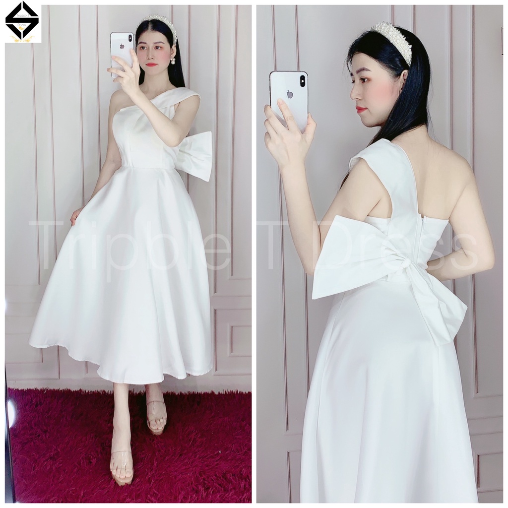 Đầm xoè lệch vai nơ lưng gợi cảm TRIPBLE T DRESS - size M/L - MS161V