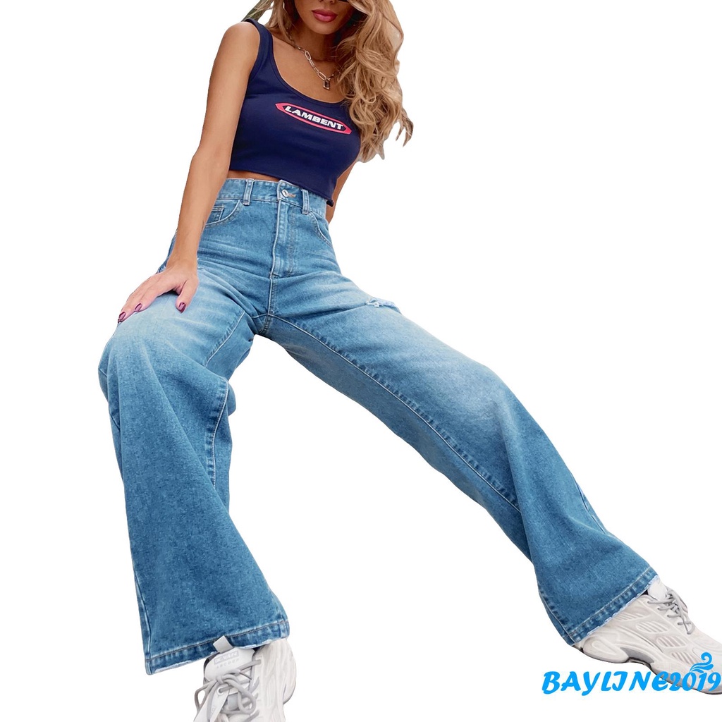 Quần jean dài dáng rộng phong cách cá tính thời trang dành cho nữ