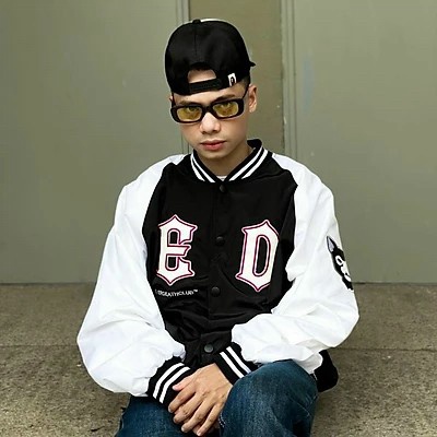 Áo Khoác Bomber Nam ED Nút Bấm Chất Dù Hai Lớp Phối Logo Chữ, Có Tay Khác Màu Form Rộng Mặc 4 Mùa Thoải Mái