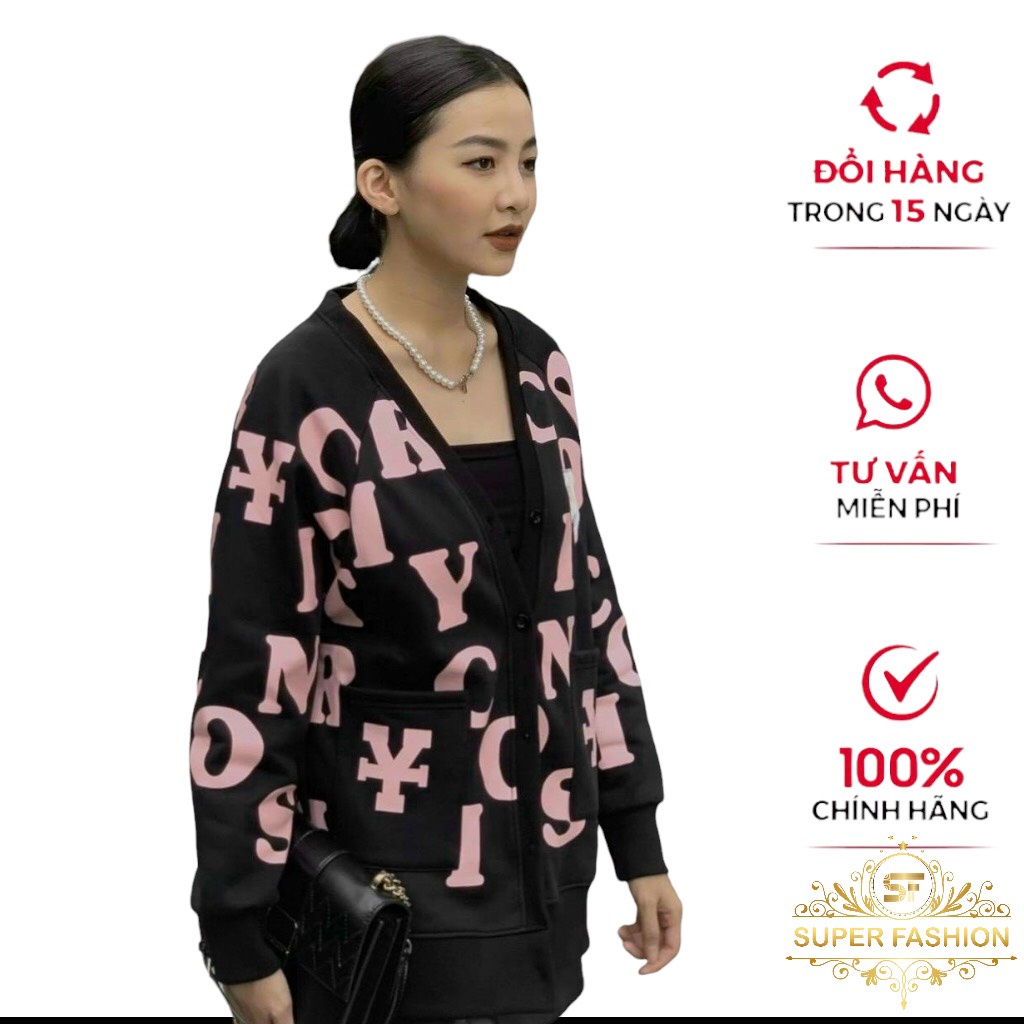 Áo khoác cardigan nam nữ phối hoạ tiết chữ siêu hot thời trang SUPER FASHION