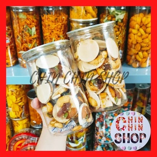 Bánh đồng tiền mix vị: hạt điều, hạnh nhân, nho khô, mè lon 300g, giàu dinh dưỡng, diu ngọt - ĂN VẶT CHIN CHIN.