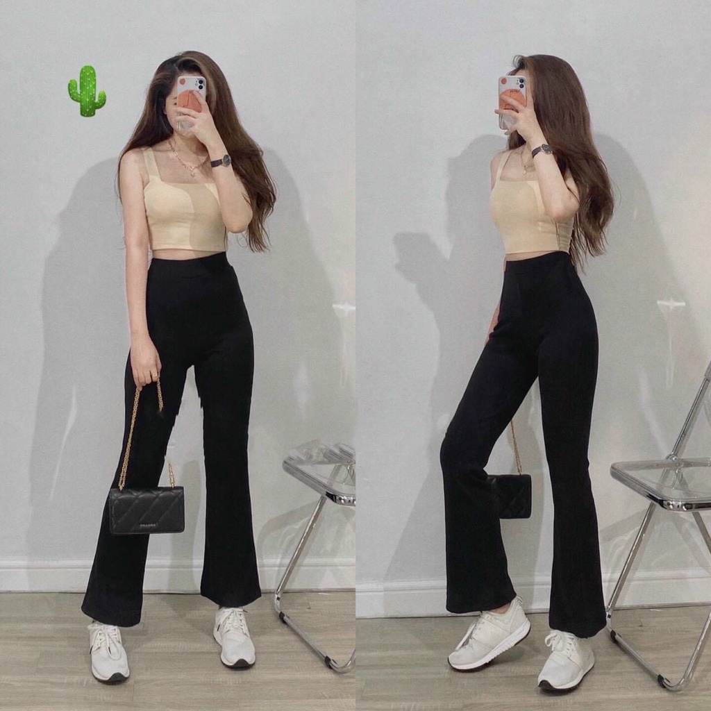 Quần Ống Loe Nữ Cạp Cao Dáng Dài, Quần Legging Nữ Ôm Ống Loe Nên From Xinh Tôn Dáng