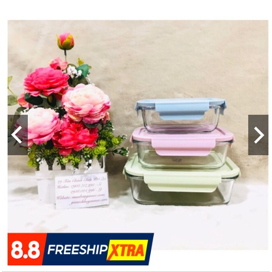 Hộp cơm văn phòng thủy tinh, Hộp đựng thực phẩm chữ nhật cao cấp có nắp hút chân không, đa năng -Thố thủy tinh chữ nhật | BigBuy360 - bigbuy360.vn