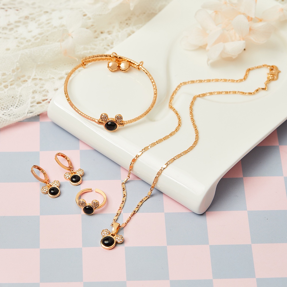 Bộ Trang Sức Mạ Vàng 24k Không Phai Họa Tiết Chuột Mickey Đáng Yêu Dành Cho Bé Gái Y428