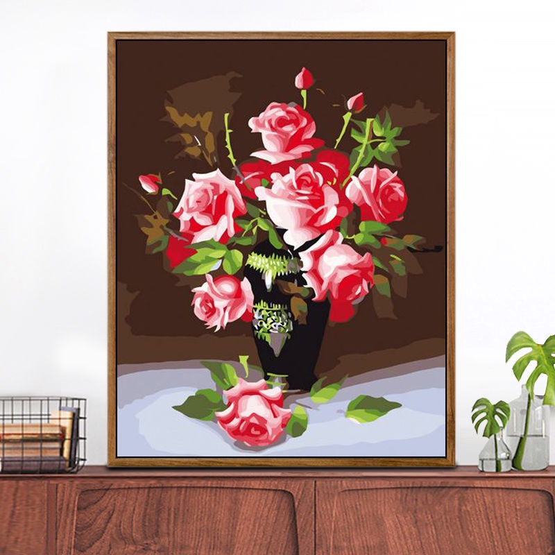 tranh số hoá tự làm giải nén bằng tay hiện đại tối giản sơn dầu nhà hàng màu kỹ thuật số hàng trăm hộp hoa hồng có hương