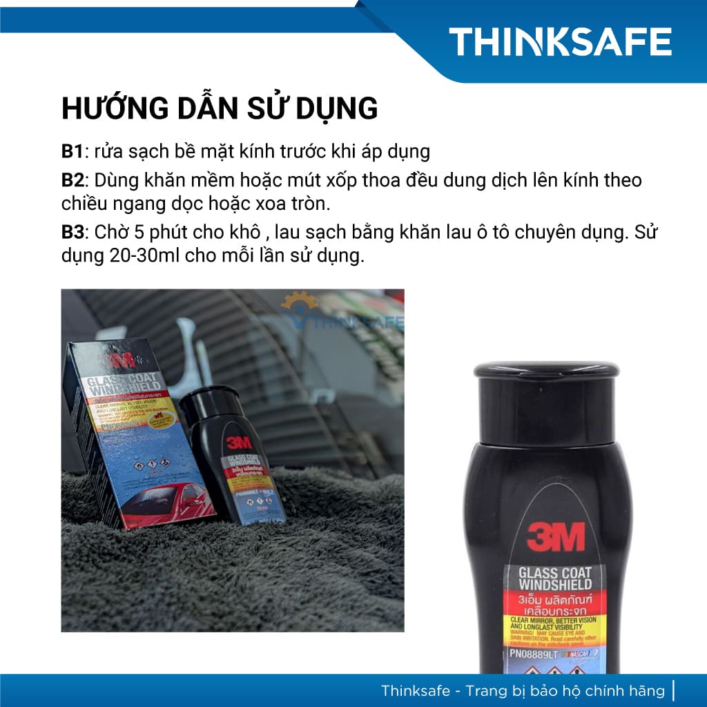 Dung dịch chống bám nước trên kính xe 3M 08889LT Glass Coat windshield (200ml) - THINKSAFE