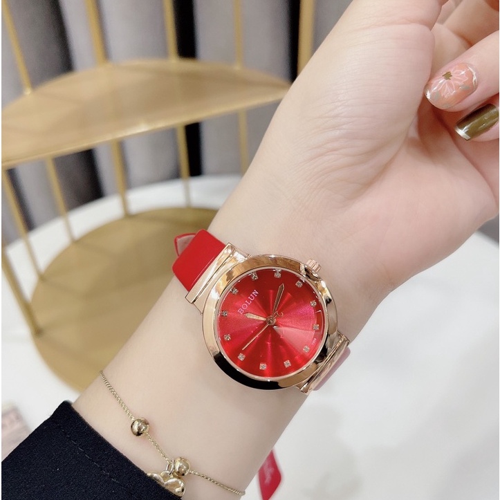 Đồng hồ thời trang nữ nhãn hiệu Bolun dây da nhân tạo mặt đá Saphia | BigBuy360 - bigbuy360.vn