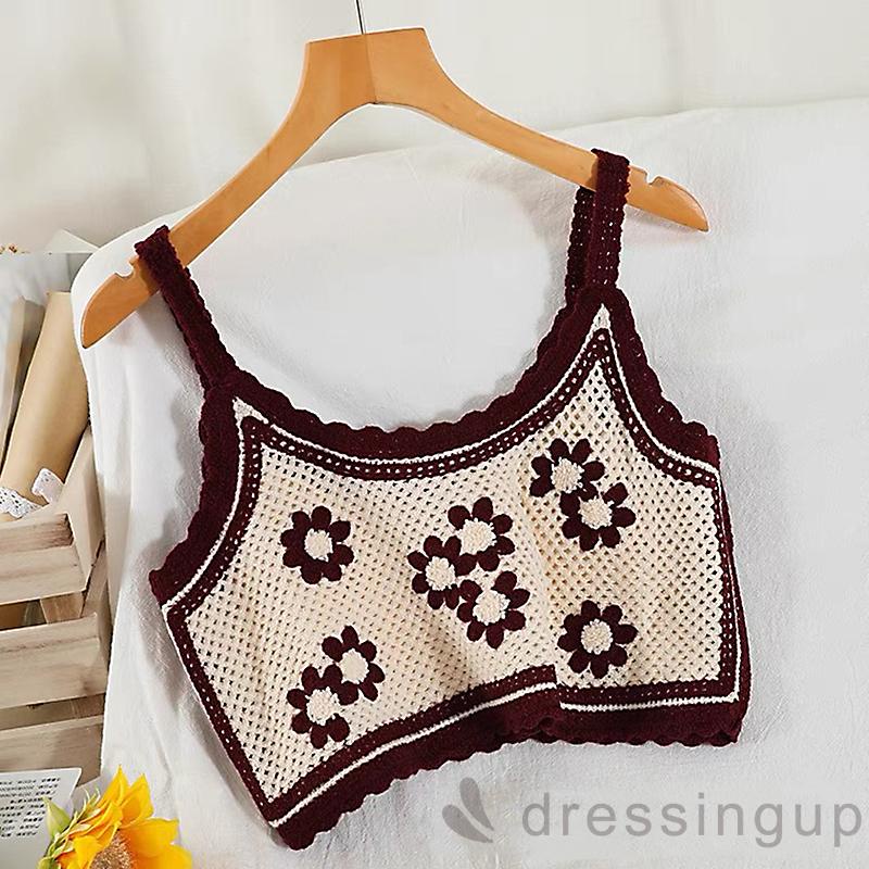 Áo hai dây dệt kim họa tiết hoa thời trang đáng yêu cho nữ