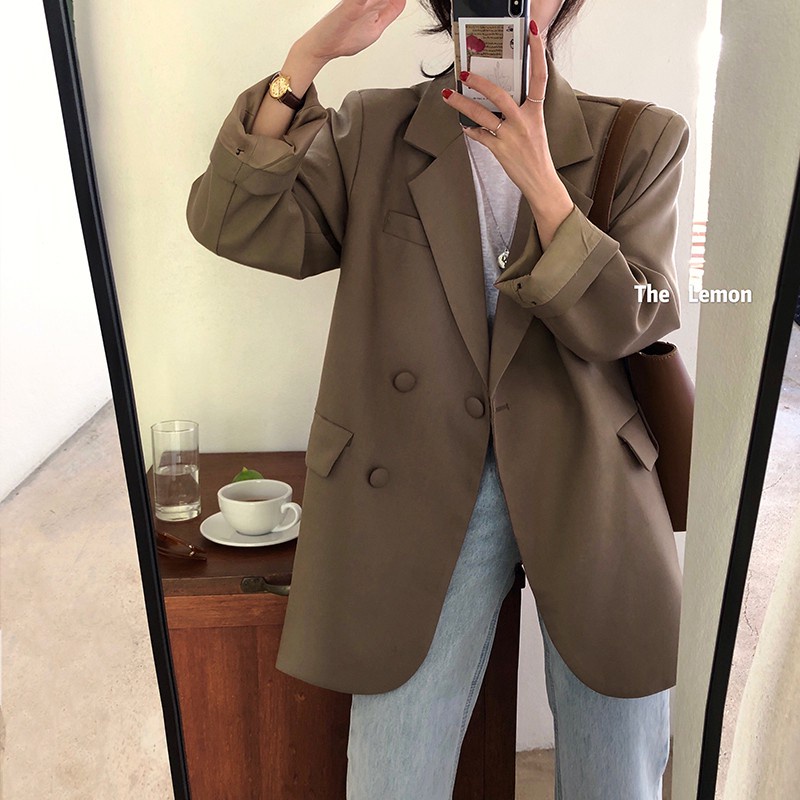 Áo khoác blazer tay dài dáng rộng dễ phối đồ kiểu dáng thời trang cho nữ