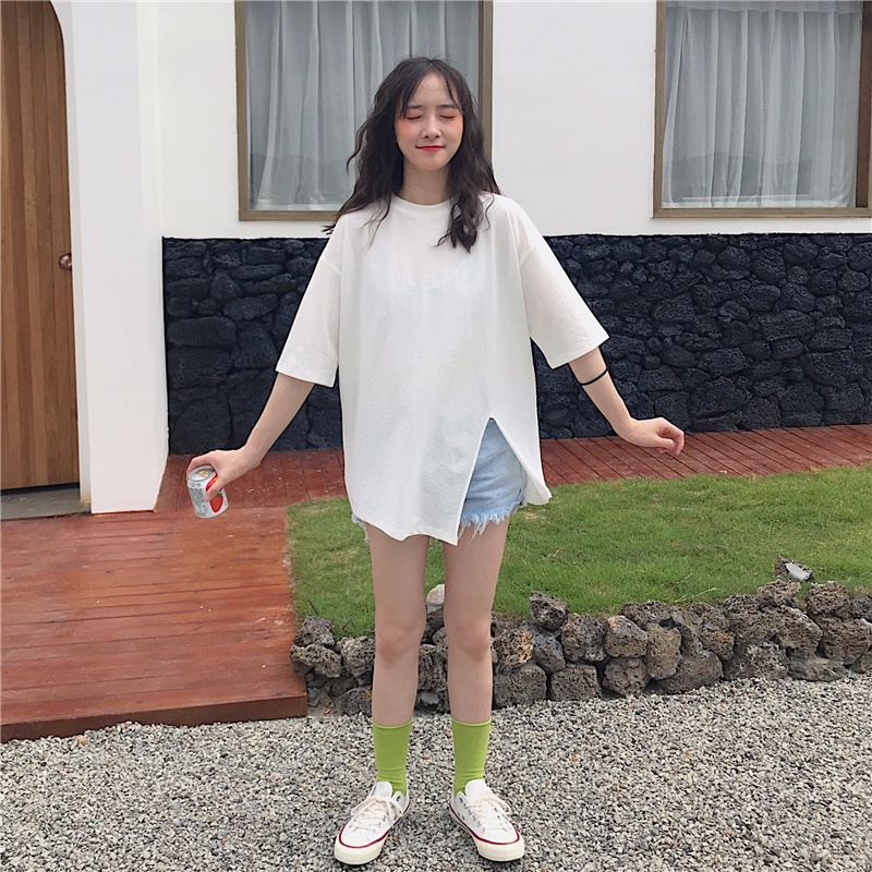 Áo Thun Tay Ngắn Cổ Tròn Màu Sắc Đơn Giản Cho Nữ