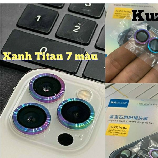 CHÍNH HÃNG Dán từng mắt camera Kuzoom cho iPhone 12 Mimi, 12, 12 Pro, 12 Pro Max, 11 Pro Max xanh titan 7 màu CẦU VỒNG