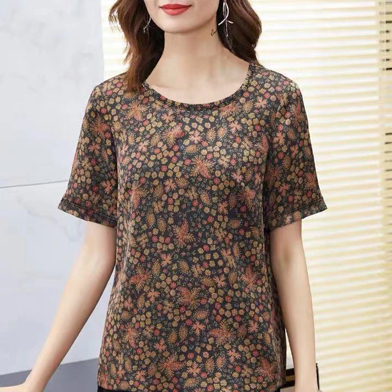 Áo Thun Tay Ngắn In Họa Tiết Phong Cách Phương Tây Thời Trang Mùa Hè Cho Phụ Nữ Trung Niên