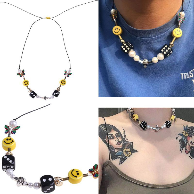 Vòng cổ choker mặt hình xúc xắc đầu lâu phong cách punk thời trang đường phố unisex