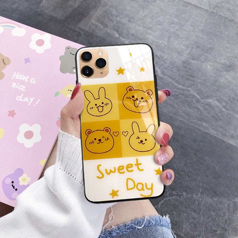 Ốp kính cường lực hình thỏ cho iphone 6 s plus 7 8 plus Xr X s max 11 11 pro max 12 mini 12 pro max se2