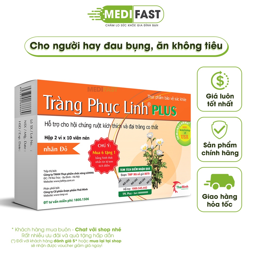 Tràng Phục Linh Plus hỗ trợ giảm co thắt đại tràng Hộp 20 viên - Mẫu mới tích điểm