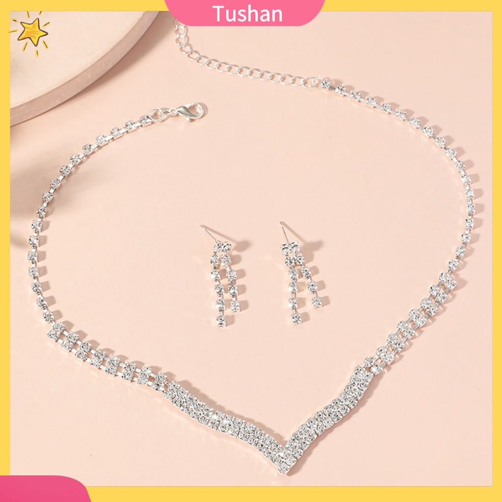 Bộ Vòng cổ Và Bông Tai Mặt Hình Chùm Hoa Tinh Tế Cho Nữ