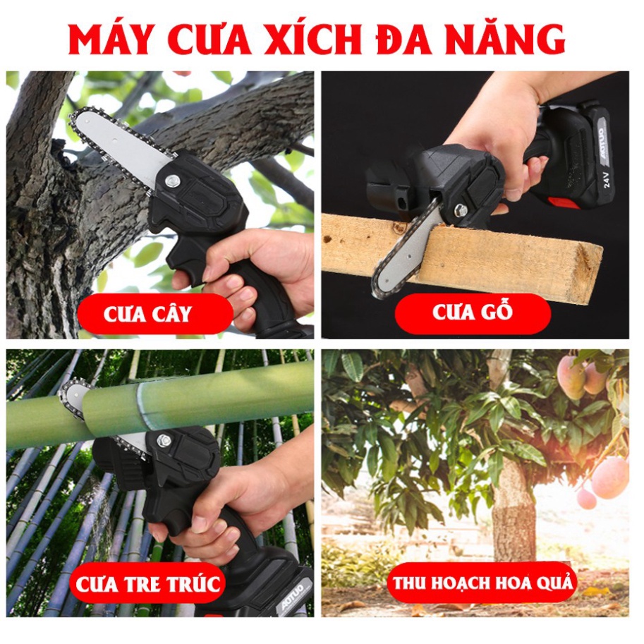 Máy cưa xích dùng pin HITACHI 199V - Máy cưa cắt cây siêu khỏe - Máy cưa xích mini - Máy cưa pin chuẩn 10 cell