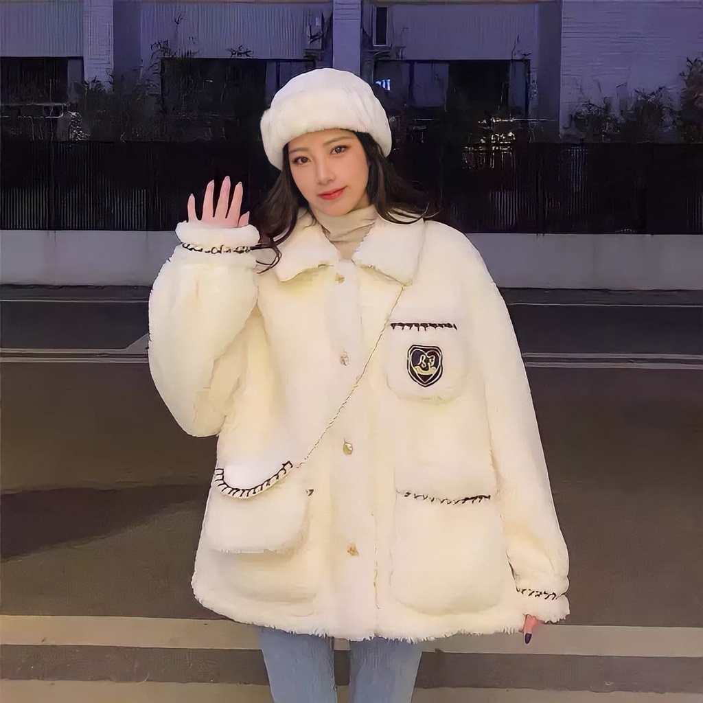 Áo khoác nữ tiểu thư LADDY áo khoác lông kèm túi xách cute_VIETCEN