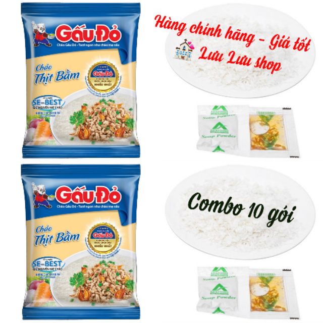 Combo 10 gói cháo ăn liền Gấu Đỏ thịt bằm
