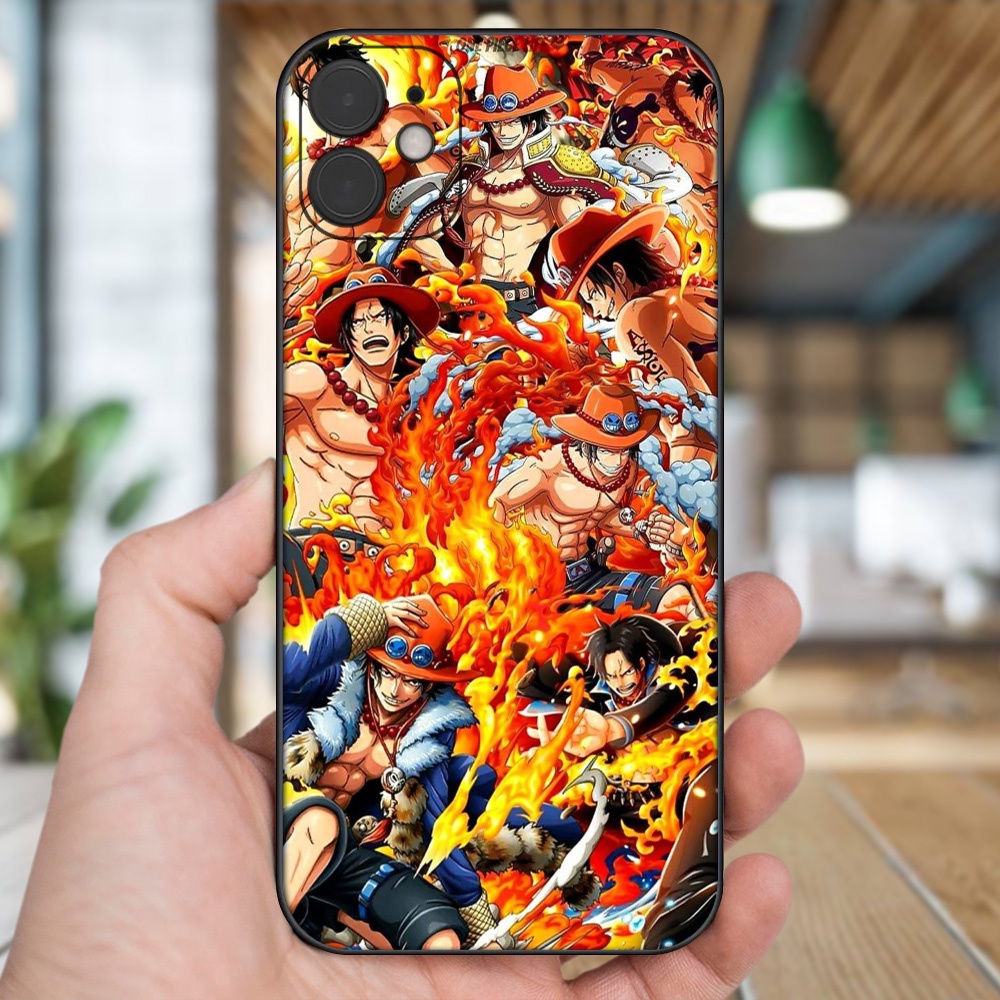 Ốp lưng iPhone 11 dẻo đen cạnh vuông in hình Ace One Piece