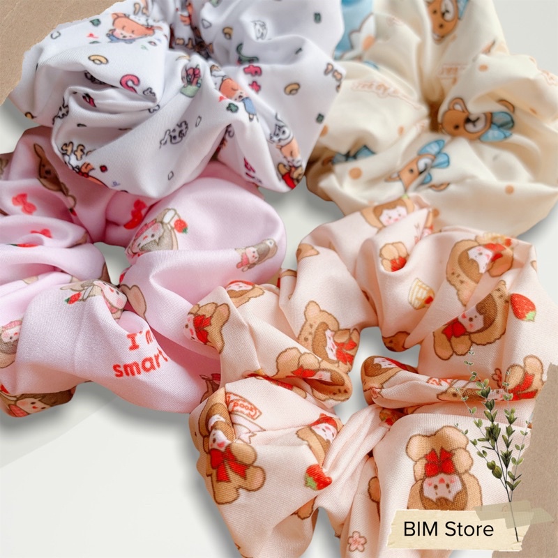 Dây buộc tóc vải Scrunchies dễ thương cute nhiều mẫu hoạt hình, gấu dâu